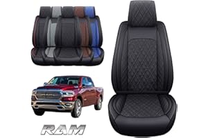 YIERTAI Car Seat Covers Compatible with Dodge Ram Custom Fit 2009-2025 1500 2500 3500 Pickup Mega Cab Limited Longhorn Laramie Bighorn Waterproof Leather Seat Protectors, 2 PCS Front Black
