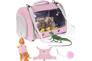 WEVONIGU Small Animal Travel Backpack Carrier,Portable Bearded Dragon Bag for Sugar Glider,Hedgehog,Rat,Bunny,Rat,Outdoor Used (Pink, Carrier L+ I Leash)