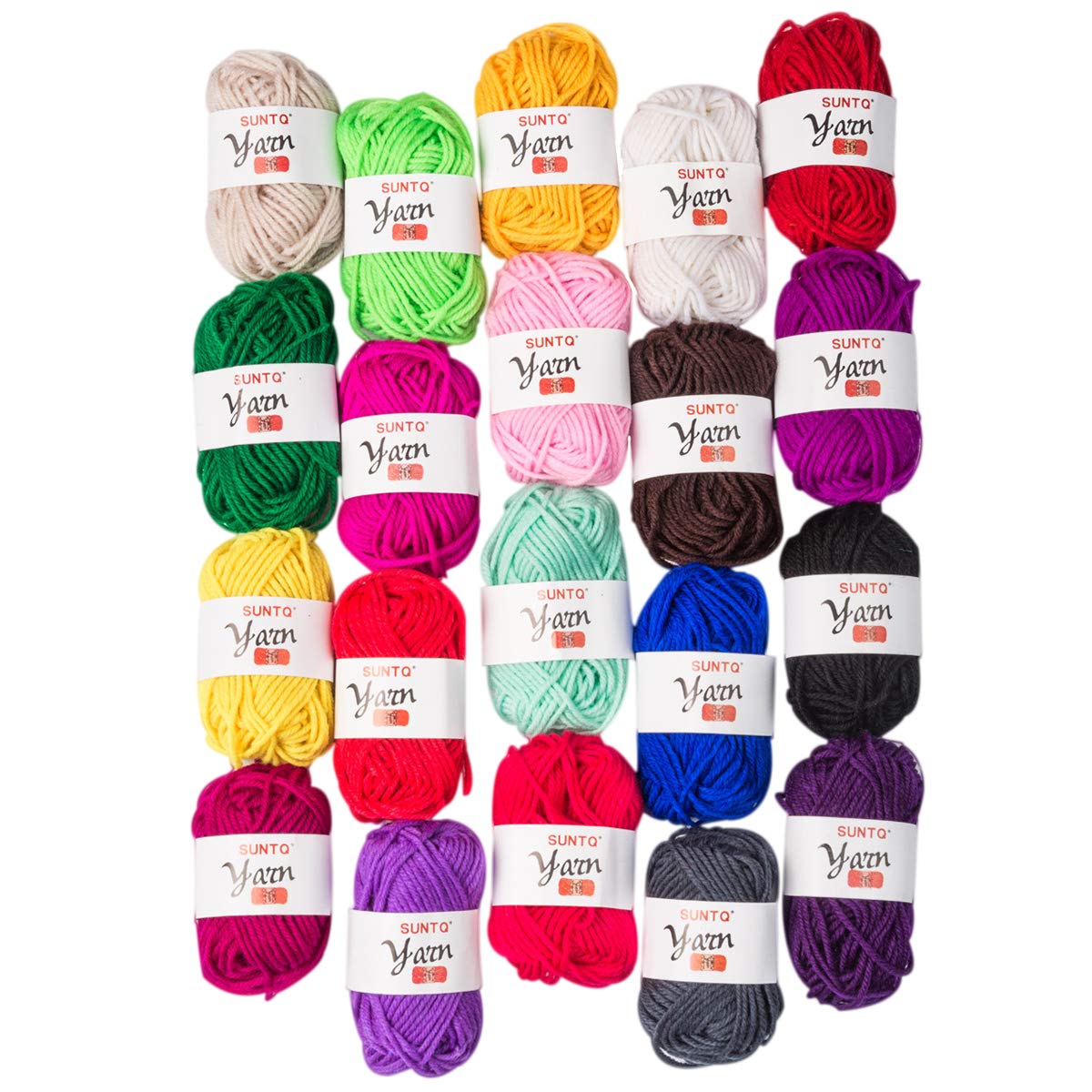 SUNTQ 100% Acrylic Yarn 20 Assorted Colors Skeins Bonbons Yarn for Crochet & Knitting Assorted Rainbow Variety Colored Assortment