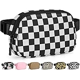 Pritent Fanny Packs for Women Cross Body Bag Waterproof Belt Bag with Adjustable Strap and Zipper Back Pocket Small Crossbody Bags Fashion Waist Packs for Workout Travelling(Checkered Black)