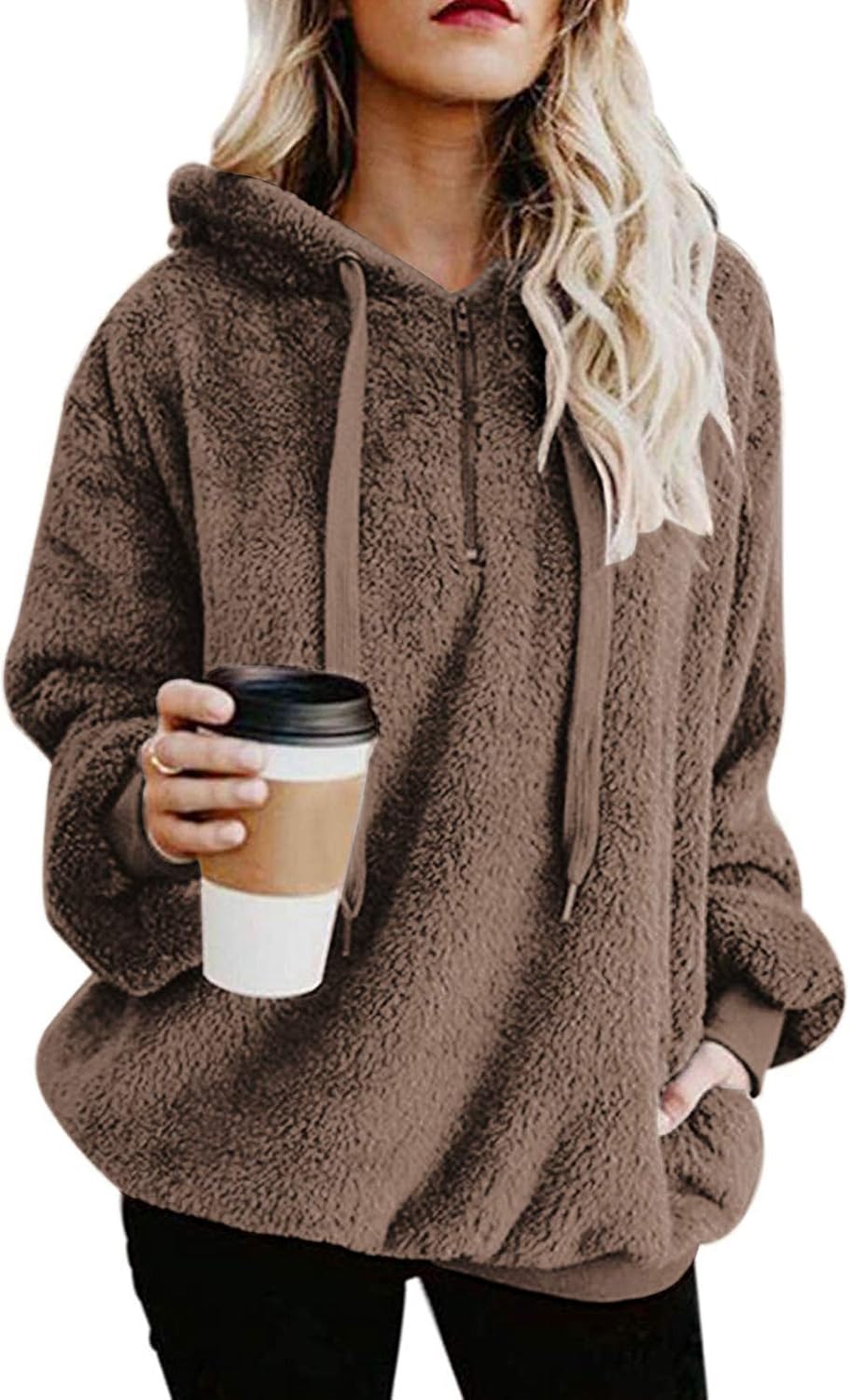 Century Star Womens Fuzzy Hoodies Pullover Cozy Oversized Pockets Hooded Sweatshirt Athletic Fleece Hoodies at  Women’s Clothing store