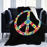 Perinsto Tie Dyed Peace Sign Throw Blanket Ultra Soft Warm All Season Decorative Fleece Blankets for Bed Chair Car Sofa Couch Bedroom 50"X40"