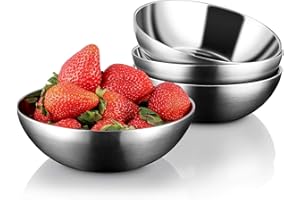 MIUSCO Stainless Steel Bowls for Kids, 18/8 Stainless Steel Toddler Bowl, BPA-Free, Durable & Easy Clean, 4 Pack - 14.5 oz Perfect for Baby Meals, Snacks, Serving and Travel & Home Use，Silver