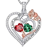 Iefil Rose Heart Necklace Gifts for Wife Women - 925 Sterling Silver Double Birthstone Necklace, Anniversary Birthday Gifts for Women, Jewelry Gift for Wife Girlfriend Mom Her