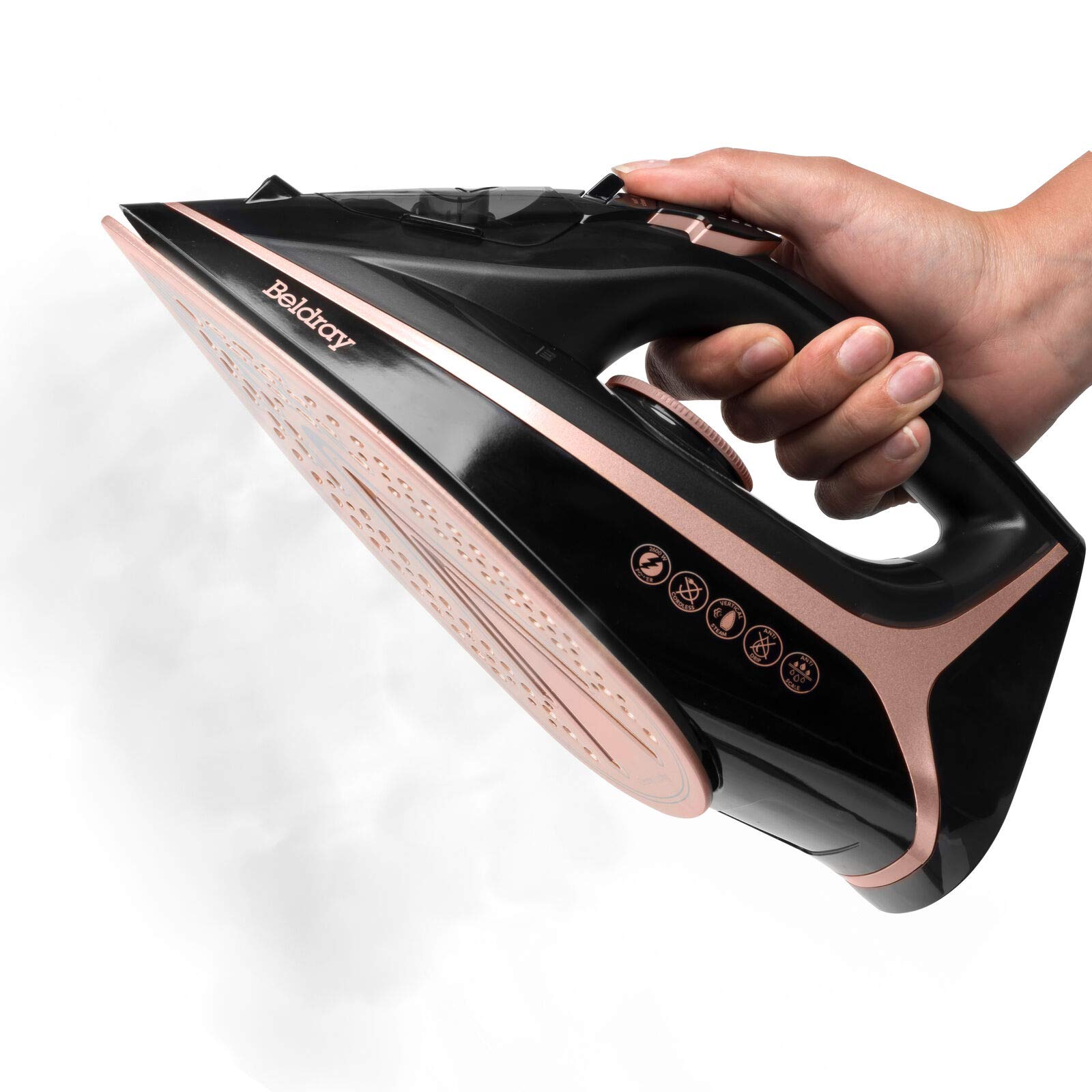 Beldray 2 in 1 Cordless Steam Iron – Wireless Iron, 300ml, Lightweight, 360° Charging Base, Ceramic Soleplate, Corded or Cordless, 2600 W, 140g/min Steam Shot, Anti-Calc Function, Rose Gold, BEL0987RG