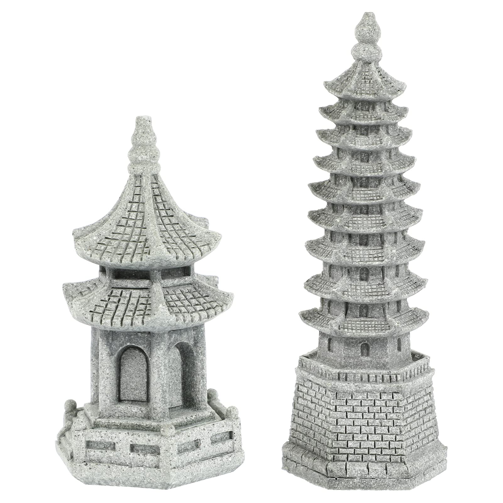 Housoutil 2Pcs Mini Pagoda Figurines Statue Fairy Garden Miniature Hexagon Figurine Vase Micro Landscape Asian Zen Garden Home Aquarium Dollhouse Decoration