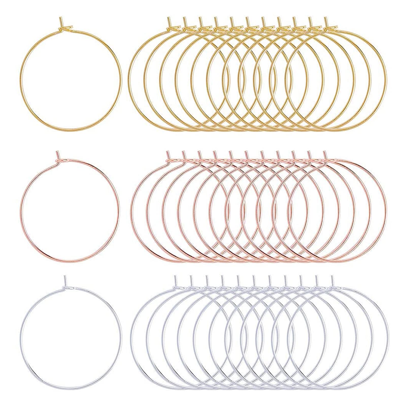 SUNNYCLUE 150PCS 3 Colors 20mm Brass Wine Glass Charms Round Beading Hoops Ring Earring Findings for DIY Earring Jewellery Making Party Favors Wedding Festivals Decoration