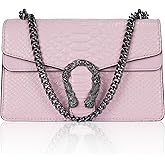 Aiqudou Leather Crossbody Bag Chain Purse for Women - Fashion Snake Print Shoulder Bag Luxury Evening Satchel Handbag Ladies Underarm Bag(NEW Pink)