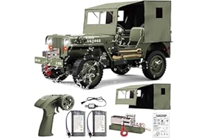 Yiwsnust RC Jeep 1/10 Scale Willys Hobby RC Car Off-Road Military Crawler, 2.4Ghz Military Truck 4WD RC Crawler with Light, T