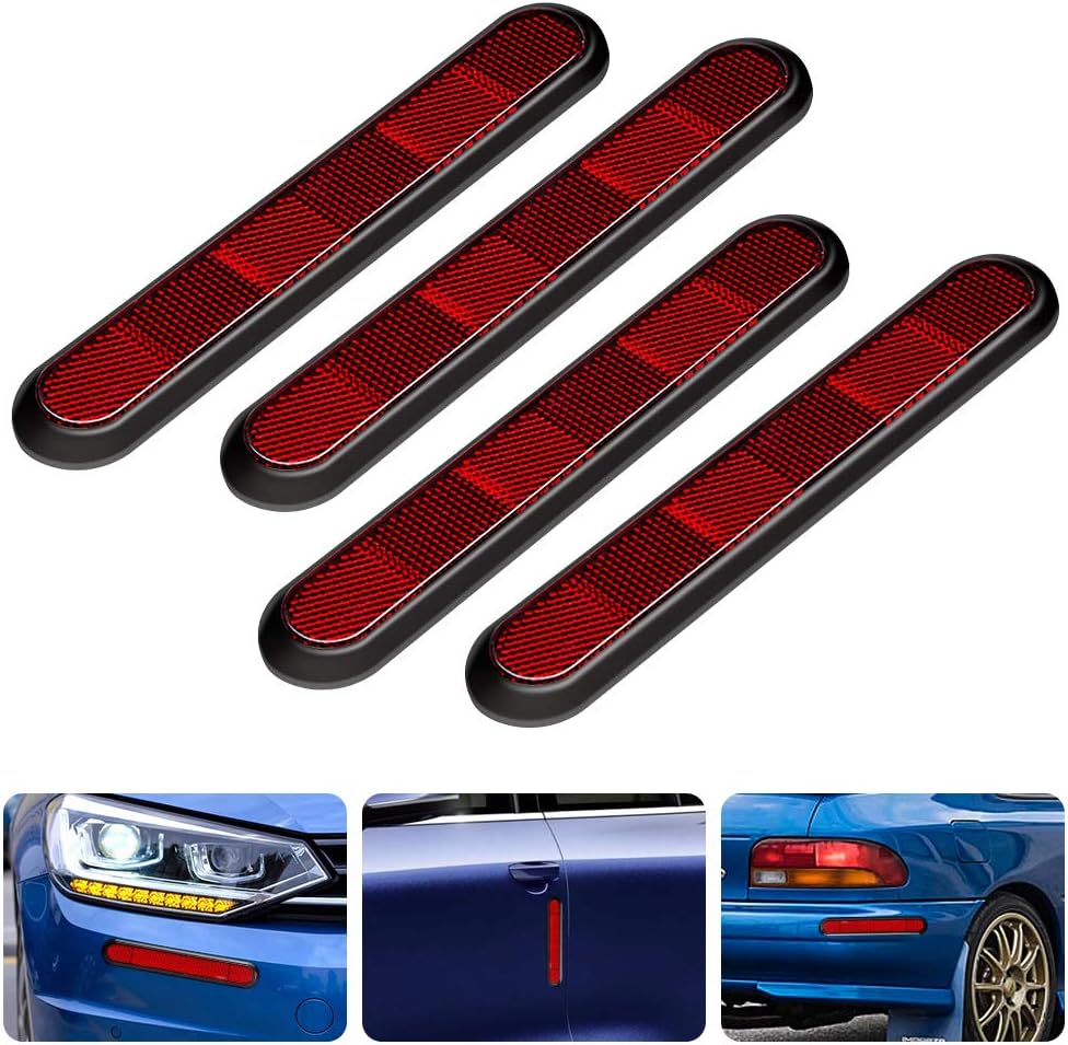 Biqing 4PCS Car Reflective Warning Stickers Red,High Intensity Self Adhesive Reflectors Safety Warning Decal Reflectors Safety Reflective Post for Caravan/Trailer/Boat/Motorcycle Fence Gate Posts