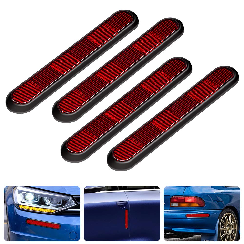 Biqing 4PCS Car Reflective Warning Stickers Red,High Intensity Self Adhesive Reflectors Safety Warning Decal Reflectors Safety Reflective Post for Caravan/Trailer/Boat/Motorcycle Fence Gate Posts