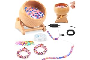 HT-MYLEC Electric Clay Bead Spinner|Wooden Seed Beading Machine for Jewelry, Bracelets, Necklace Making - Adjustable Beading Bowl Angle, Speed, Directional|Quickly Stringing Beads Tool