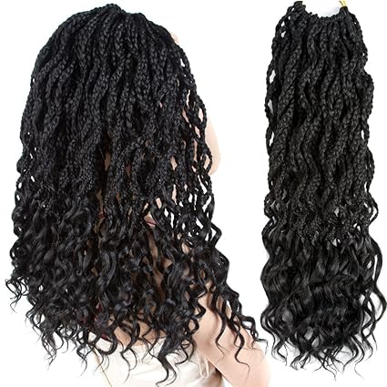 Firstcyh Hair 6 Packs Goddess Box Braids Crochet Hair Faux Locs Braids Hair Wavy Dreadlocks Crochet Box Braids Hair Curly Ends Synthetic Braiding Hair