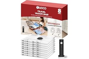 SUOCO Vacuum Bags for Travel with Rechargeable Pump, 8 Small Compression Packing Seal Bags for Luggage Suitcase, Space Saver for Clothing and Clothes Travel