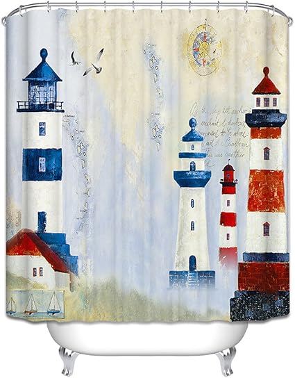 Amazon Com Unbranded Lighthouses Shower Curtain Ocean Nautical