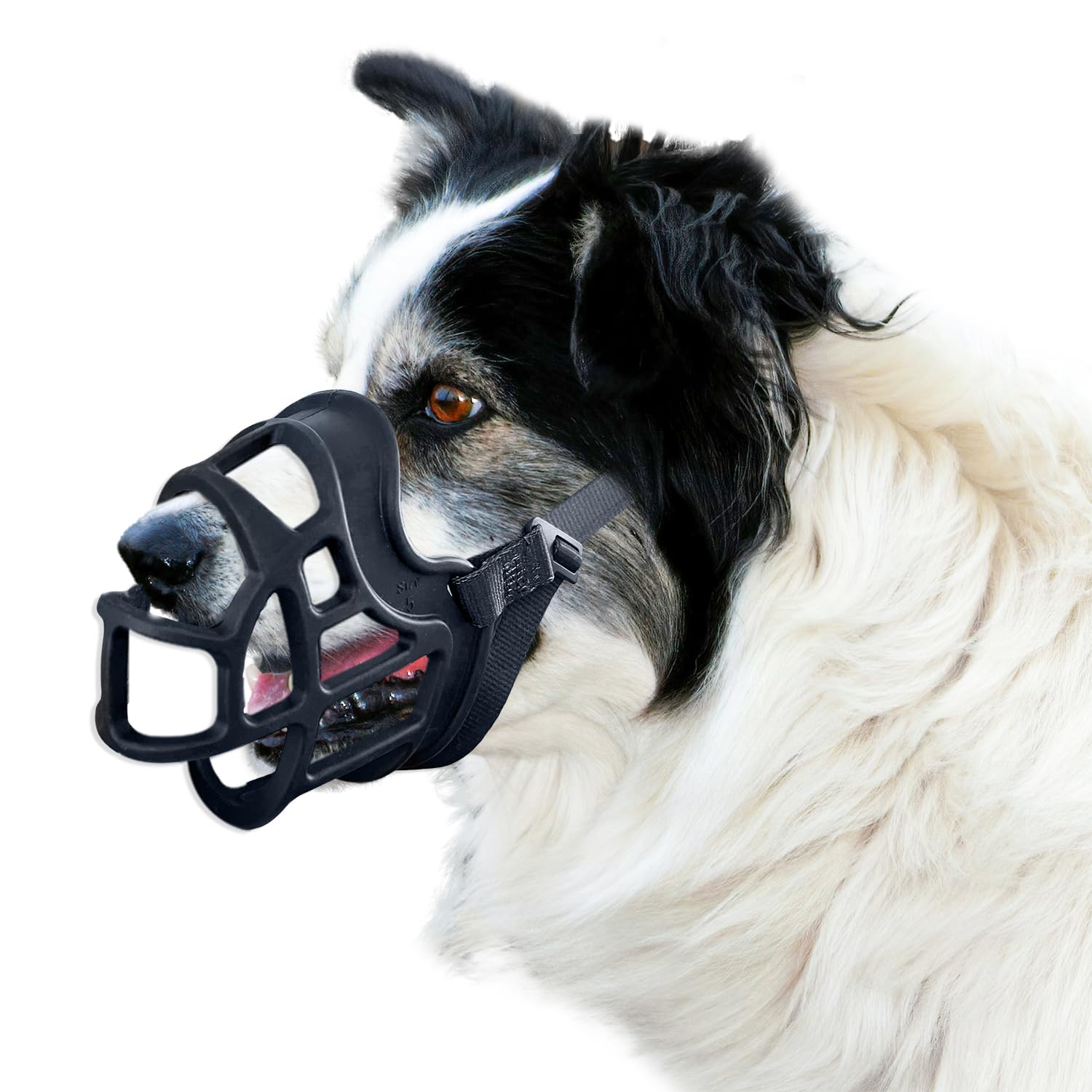 Photo 1 of OKKIC Basket Muzzle Allows Panting Drinking - Anti Biting Chewing, Sturdy Lightweight, Suitable for Grooming Trimming Training, Small Medium Large Dogs (Black, Size 4)