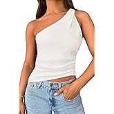 Cicy Bell Womens One Shoulder Tank Tops Summer Going Out Tops Ruched Asymmetrical Sleeveless Shirts