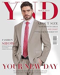 YND Men's 2 Piece Suit with Tie, 2 Button Slim Fit