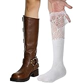 TIESOME Lace Boot Socks, Lace Knee Socks, Knee High White Laces Top Long Lolita Boot Stockings For Women