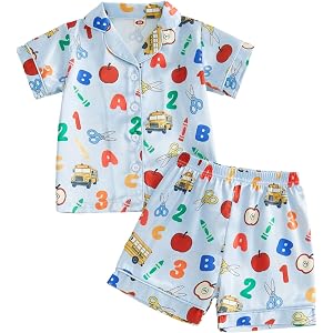 Kuriozud Toddler Girl Back to School Clothes Pajamas Little Girl Pre Kindergarten Pjs Short Sleeve TShirt Shorts Set