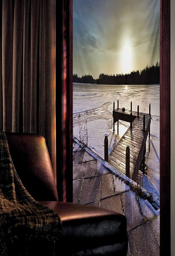 ScottDecor Winter Window Film Sunrise Above a Jetty on a