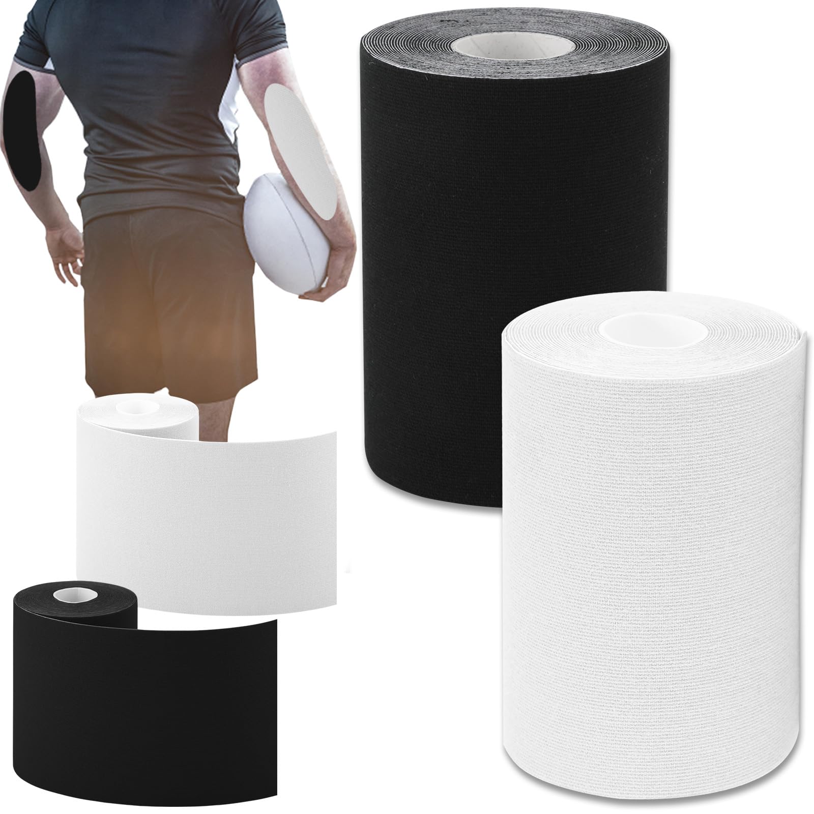 2pcs Football Turf Tapes, Kinesiology Muscle Support Tapes Waterproof Sport Tape Extra Wide Athletic Tape Ultra Sticky Football Tape for Arms Sport Exercises (Black & White)
