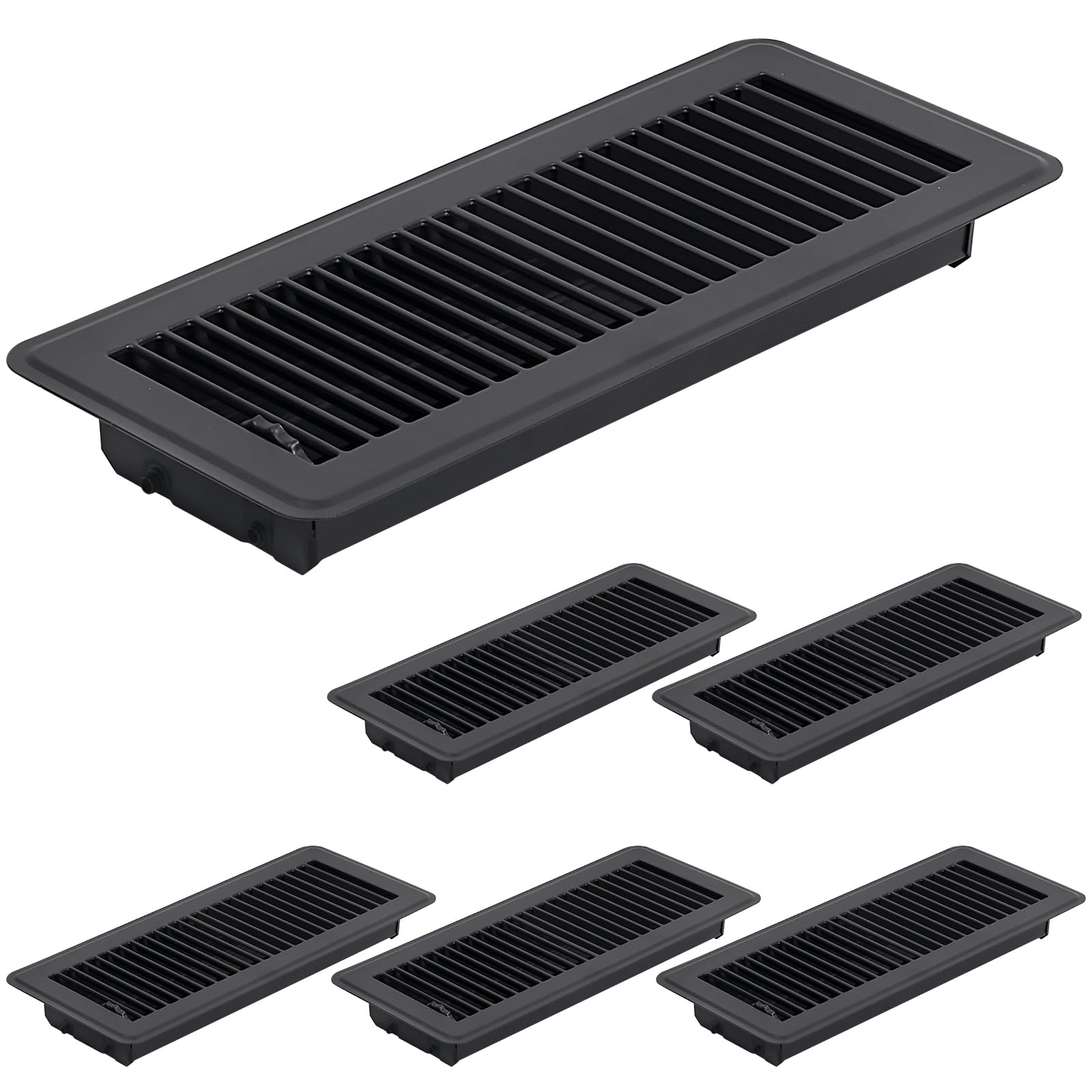 Photo 1 of Flowild 6 Pack 4" x 12" Floor Vent Covers - Heavy Duty Steel Walkable Floor Register - Easy Adjust Air Supply Lever - Vent Covers for Home Floor (Black, 4x12 Inches)