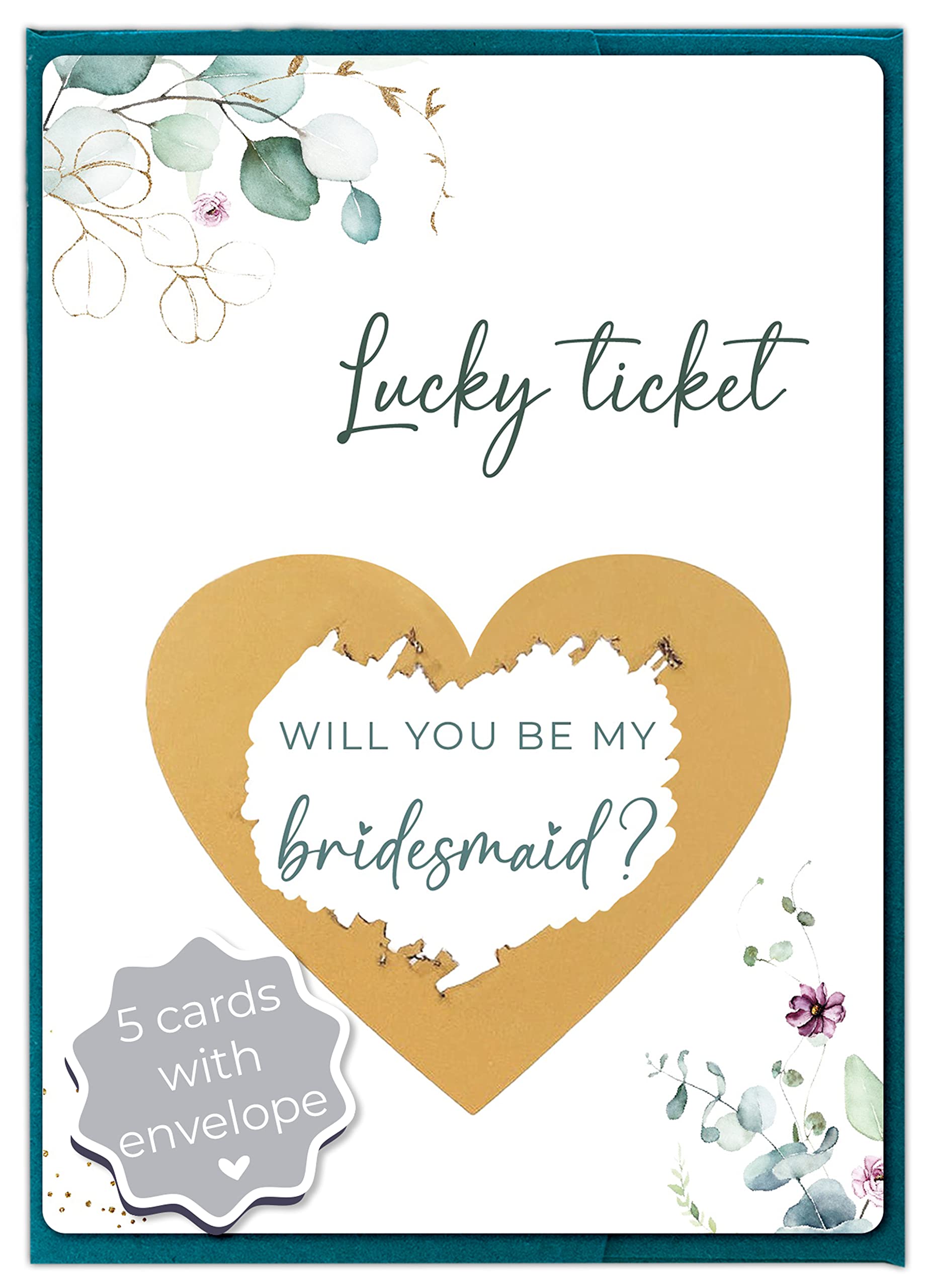 Joli Coon 5 Will you be my bridesmaid scratch cards with envelopes - 5 Bridesmaid proposal cards
