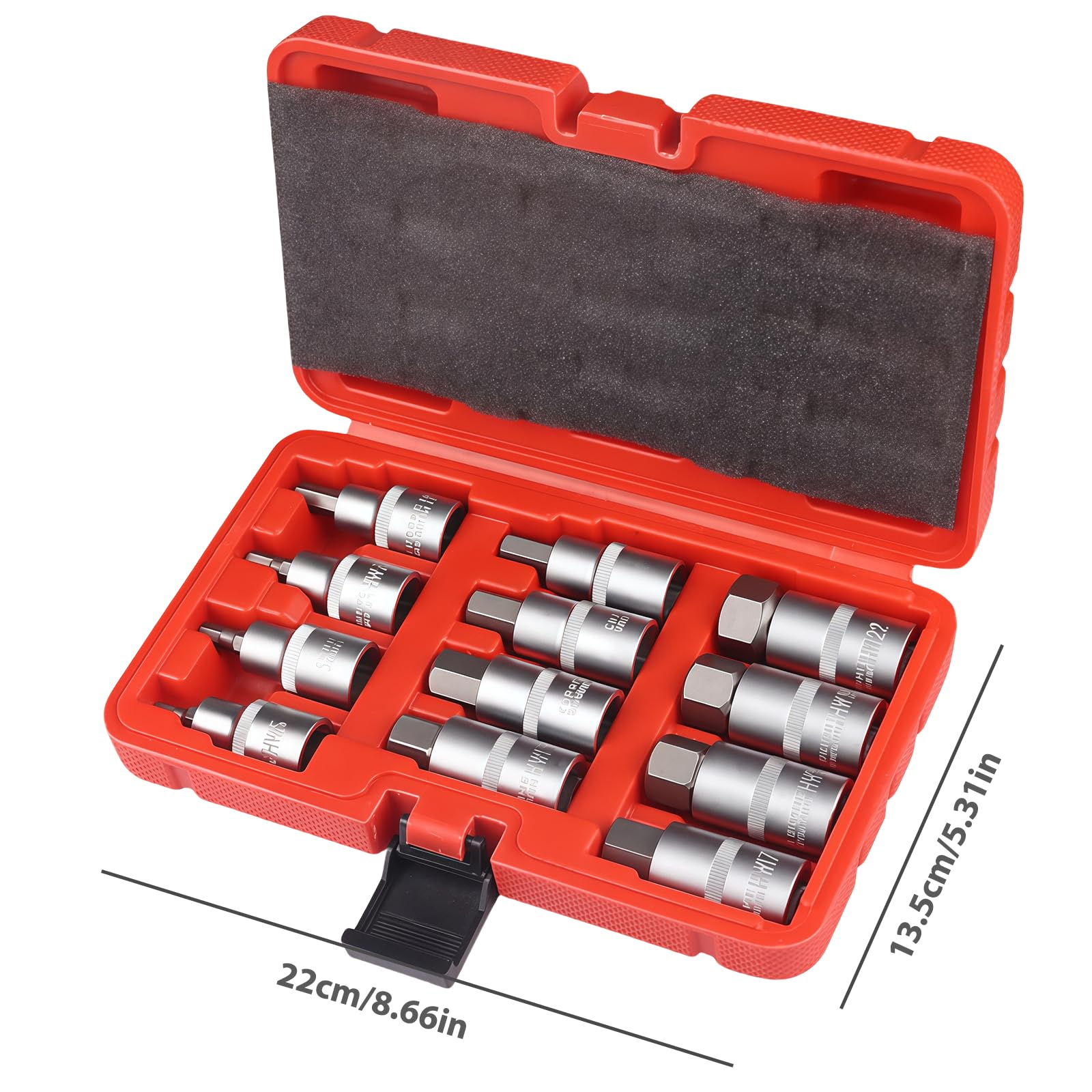 12-tlg Inbus Nuss Satz 1/2'' mit Kunststoffkoffer, Innensechskant Inbus Stecknüsse Set 5-22 mm, 1/2 Zoll für Inbus, Sechskant-Bit-Set 5-22 mm 4