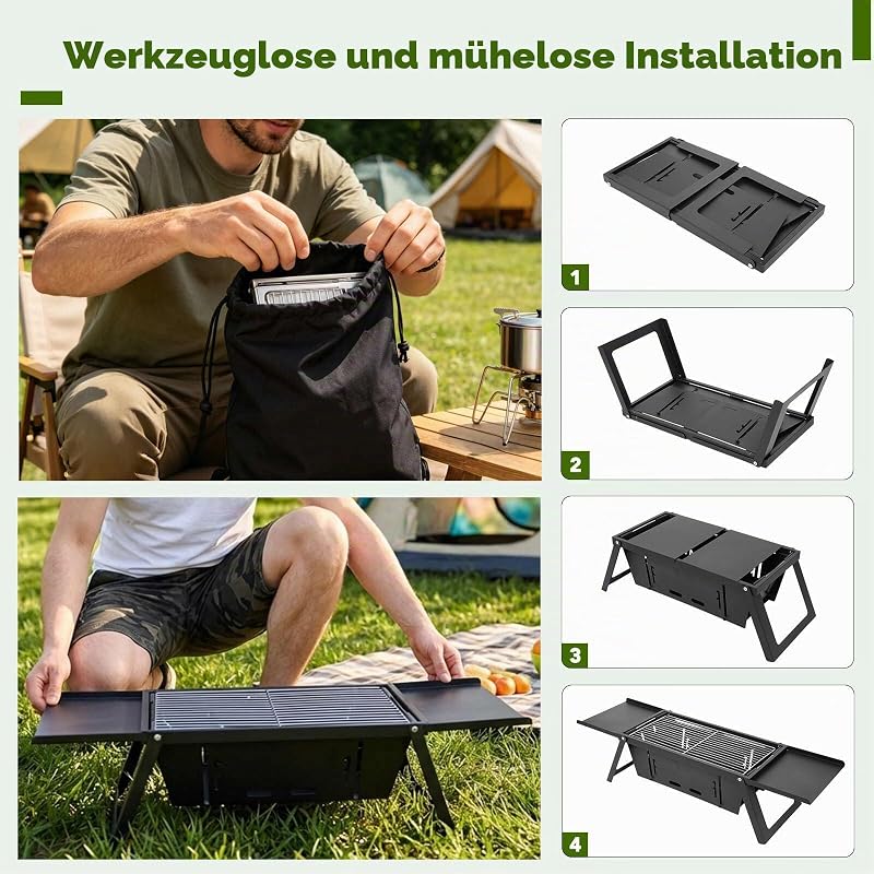 Camping Klappgrill Edelstahl Holzkohlegrill 54x21cm