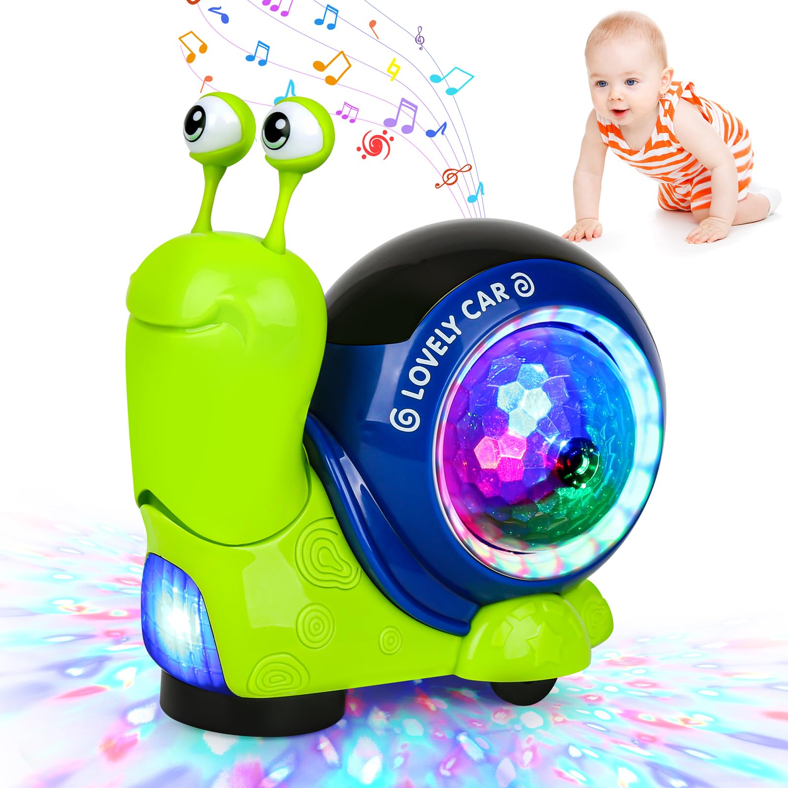 Photo 1 of AUTOKAKUM Electric Snail Toy, Toddler Luminous Snails Toy Cute Crawling Snail Toys with Music and Light Christmas Birthday Gifts for Boys Girls