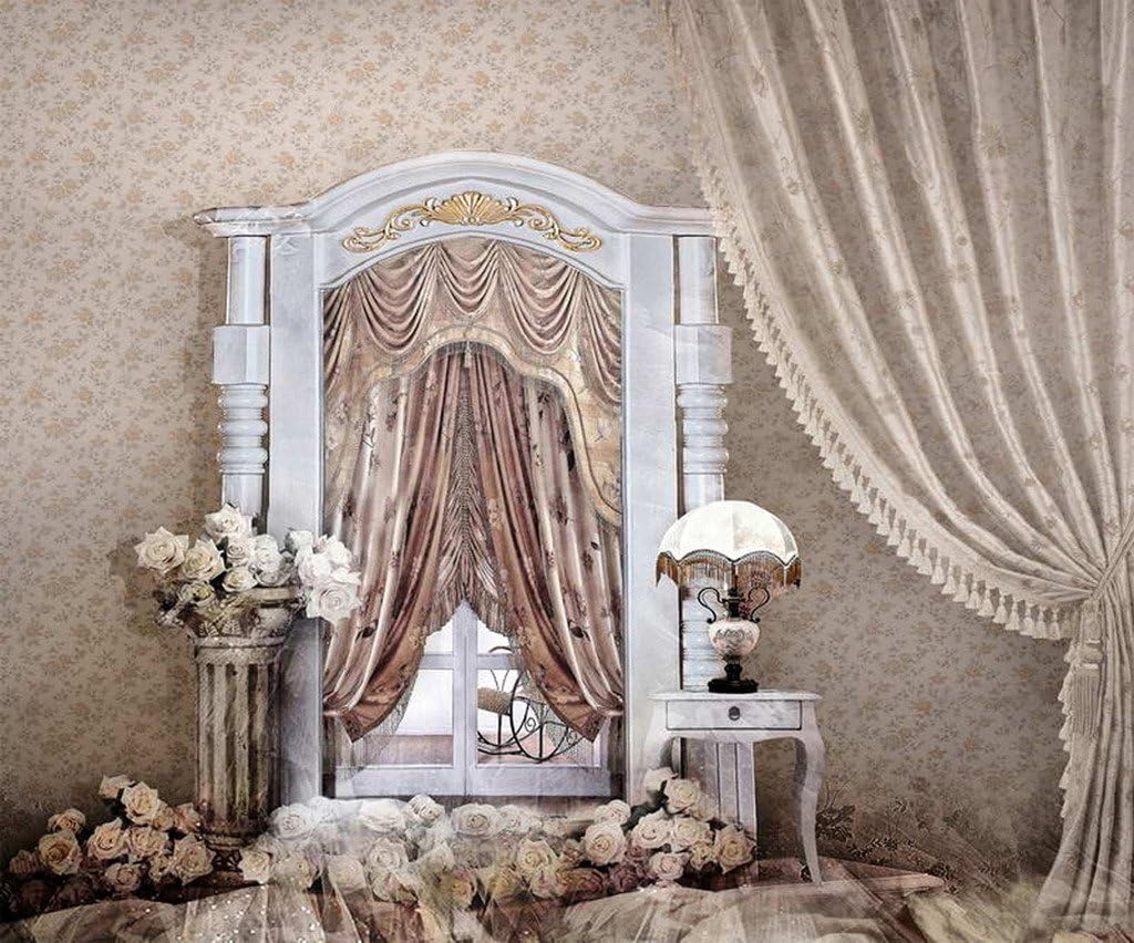 7 x 7 Ft Luxury Indoor Flower Mirror Curtain Polyester Customized Wedding Photo Background Waterproof Printed Camera Video Photography Backdrop BGCM-6899-7x7