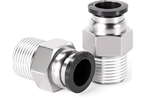 TAILONZ PNEUMATIC Male Straight 1/4 Inch Tube OD x 1/4 Inch NPT Thread Push to Connect Fitting PC-1/4-N2 (Pack of 10)