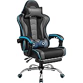 Yaheetech Gaming Chair, Video Game Chair with Massage Lumbar Support and Footrest Height Adjustable Ergonomic Computer Chair with Swivel Seat and Headrest, Black/Gray