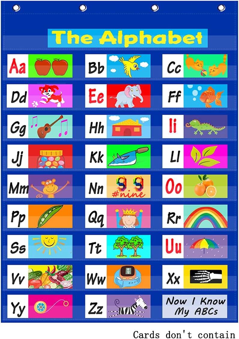 Headif Standard Pocket Chart for Classroom or Home Use Heavy Duty Hanging 10 Pocket Chart for Sentence Strip, Classroom Supplies - Blue