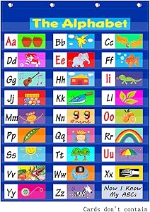 Headif Standard Pocket Chart for Classroom or Home Use Heavy Duty Hanging 10 Pocket Chart for Sentence Strip, Classroom Supplies - Blue