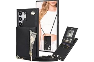 CCSmall Crossbody Wallet Case for Samsung Galaxy S25 Ultra with Card Holder, RFID-Blocking Phone Case with Zipper Purse Shoulder Strap Lanyard Flip Cover for Samsung S25 Ultra ZP Black