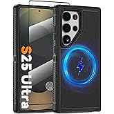 Magnetic Case for Samsung Galaxy S25 Ultra with Screen Protector [Compatible with MagSafe Wireless Charging] [Dual Layer Military-Grade Protection] Heavy Duty Rugged Shockproof Protection Cover, Black