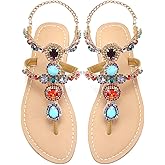 AIJIVOU Women's Rhinestone Flat Sandals, Women Flip Flops with Clip Toe RingBeadeed Rhinestone Crystal Jeweled Sandal Shoes for Summer Beach Oceanside Holiday Outdoor