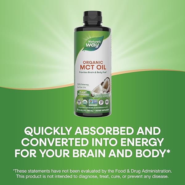 NATURE’S WAY ORGANIC MCT OIL, BRAIN AND BODY FUEL*, LIQUID COCONUT MCT OIL WITH C8 CAPRYLIC & C10 CAPRIC ACIDS, 14 G MEDIUM CHAIN TRIGLYCERIDES PER SERVING, KETO & PALEO CERTIFIED, NON-GMO, 16 FL OZ