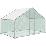 Poulailler 3x2x2 M - Enclos Pour Poules Acier Galvanisé - Toile Imperméable - Avec Auvent - Montage Facile - Pour Extérieur - 4