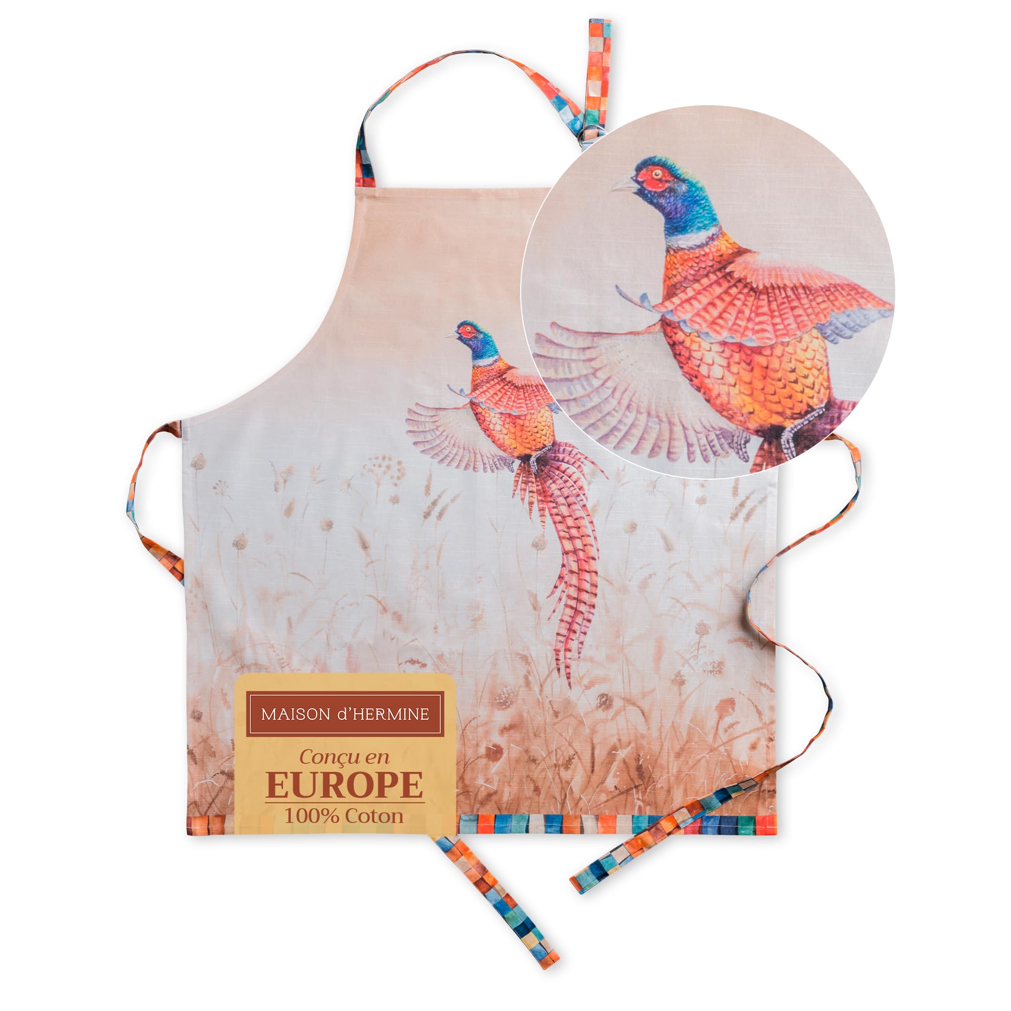 Maison d' Hermine APRON 100% Cotton Faisan D'Automne (70cm x 85cm) Unisex with Adjustable Neck & Long Ties