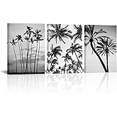 LyerArtork 3 Pieces Tropical Palm Tree Wall Art Black and White photo of palm trees Pictures Framed for Home Bathroom Bedroom Living Room Wall Decor Framed 12"x16"x3pcs
