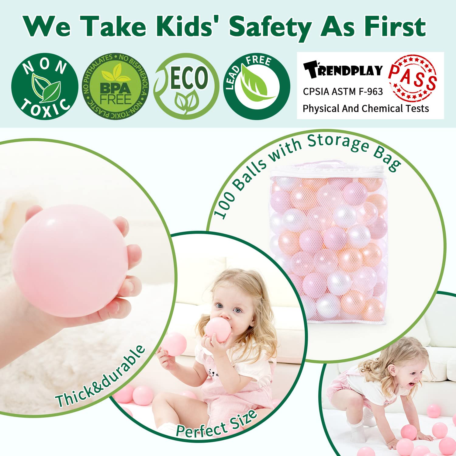 TRENDPLAY Plastic Balls for Ball Pits 2.2 Inch, Pack of 50 100 200 500 Hollow Balls, Perfect for Toddler Baby Pools,Party,Festival Decoration