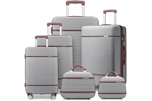 Lulusail Luggage Sets 6 Piece with two Cosmetic Case, Expandable(Only 28 & 24") Hardside Luggage with 360° Spinner Wheels, Durable Luggage Set Clearance For Women Men, Silver
