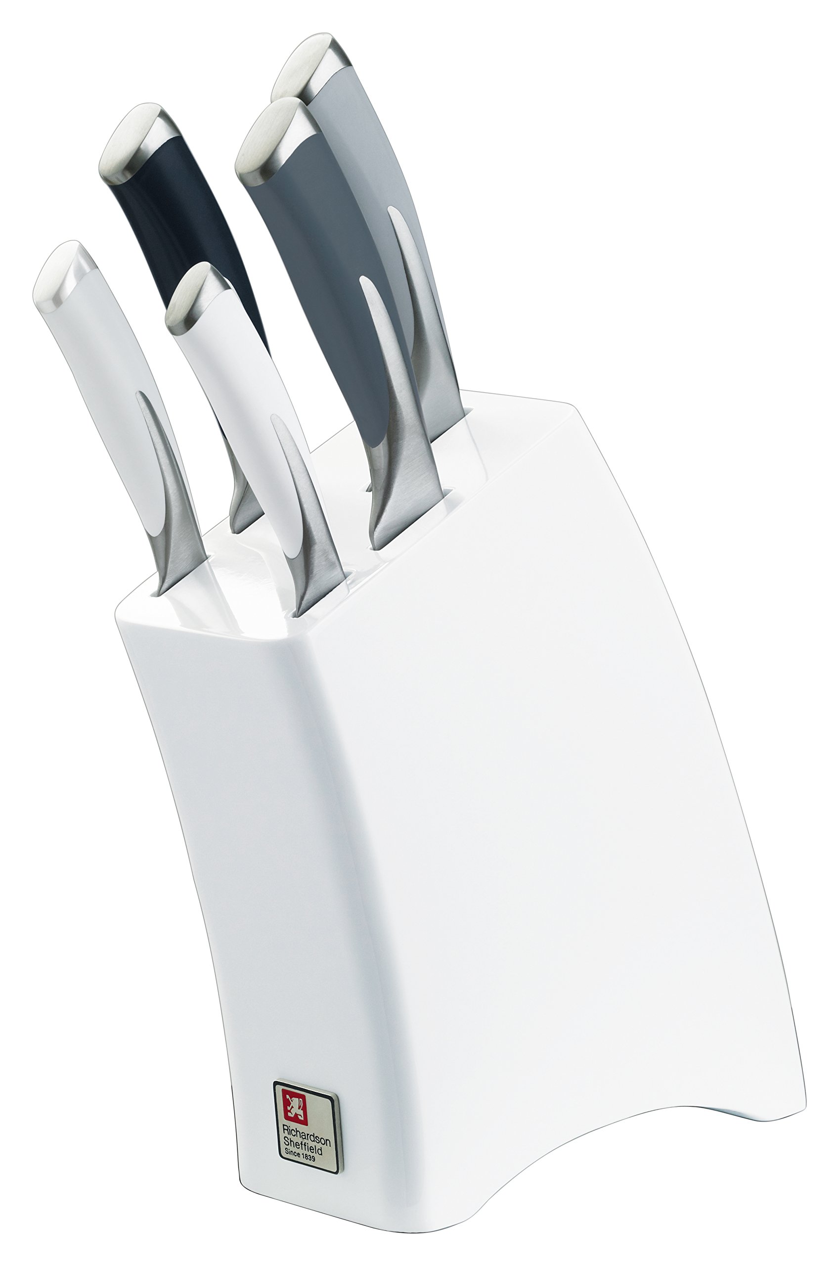 Richardson Sheffield R140MZK369K28 "Kyu" Mono Kitchen Knife Block Set, White, Set of 5,22.3 x 8.5 x 36 cm