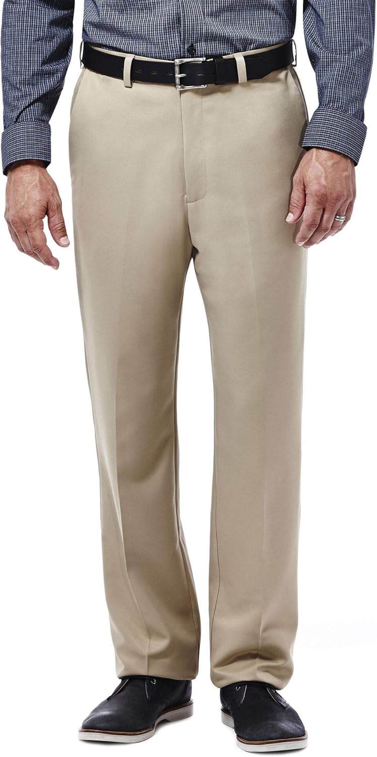 Haggar Men's Cool 18 Hidden Expandable-Waist Plain-Front Pant, Classic Fit at  Men’s Clothing store: Dress Pants