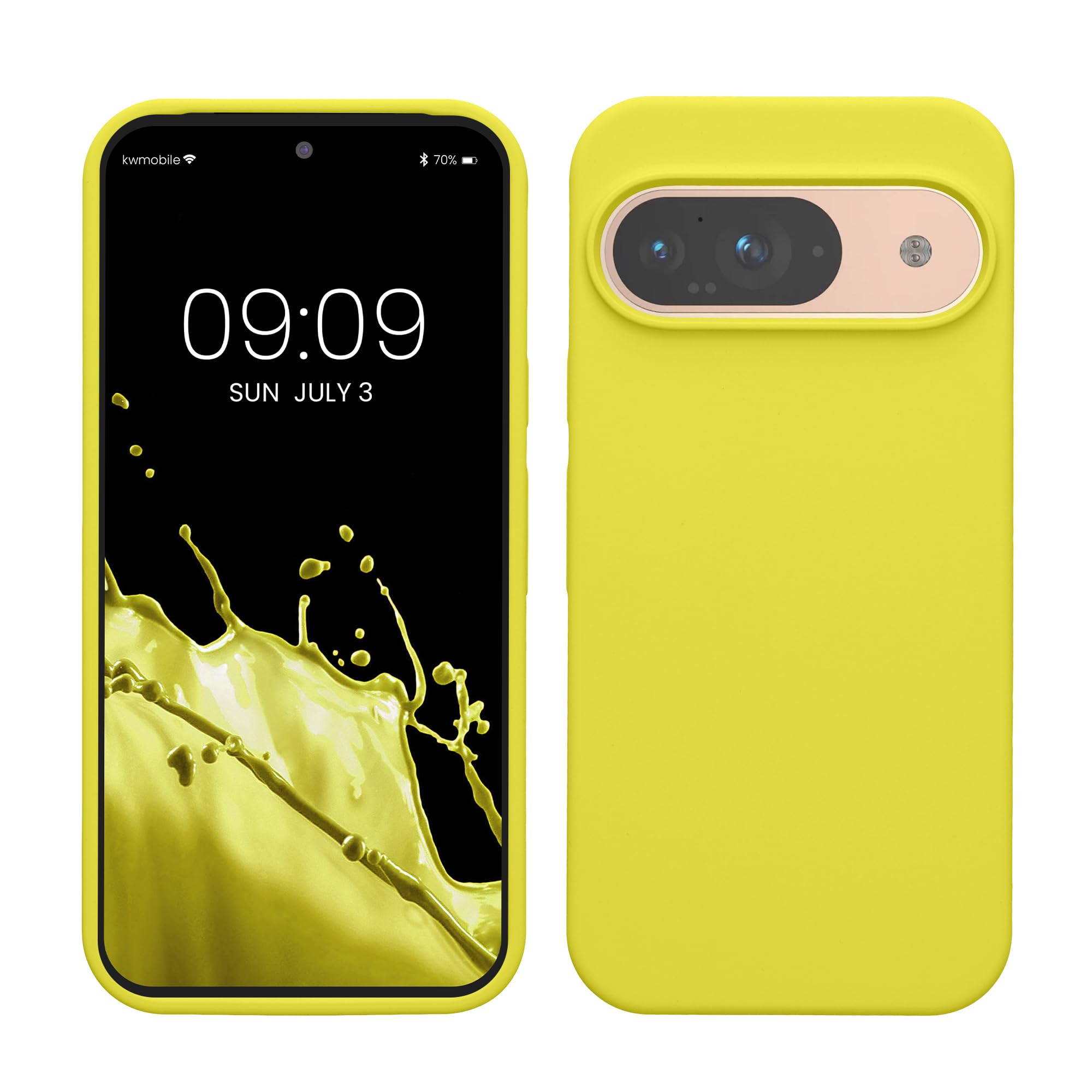 kwmobile Case Compatible with Google Pixel 9 Case - Soft Cover Compatible with Google Pixel 9 Pro Cover - Wireless Charging Lemon Yellow — image 1