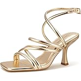 Carcuume Women's Square Toe Strappy Lace Up Heeled Sandals Ankle Buckle Kitten Heel