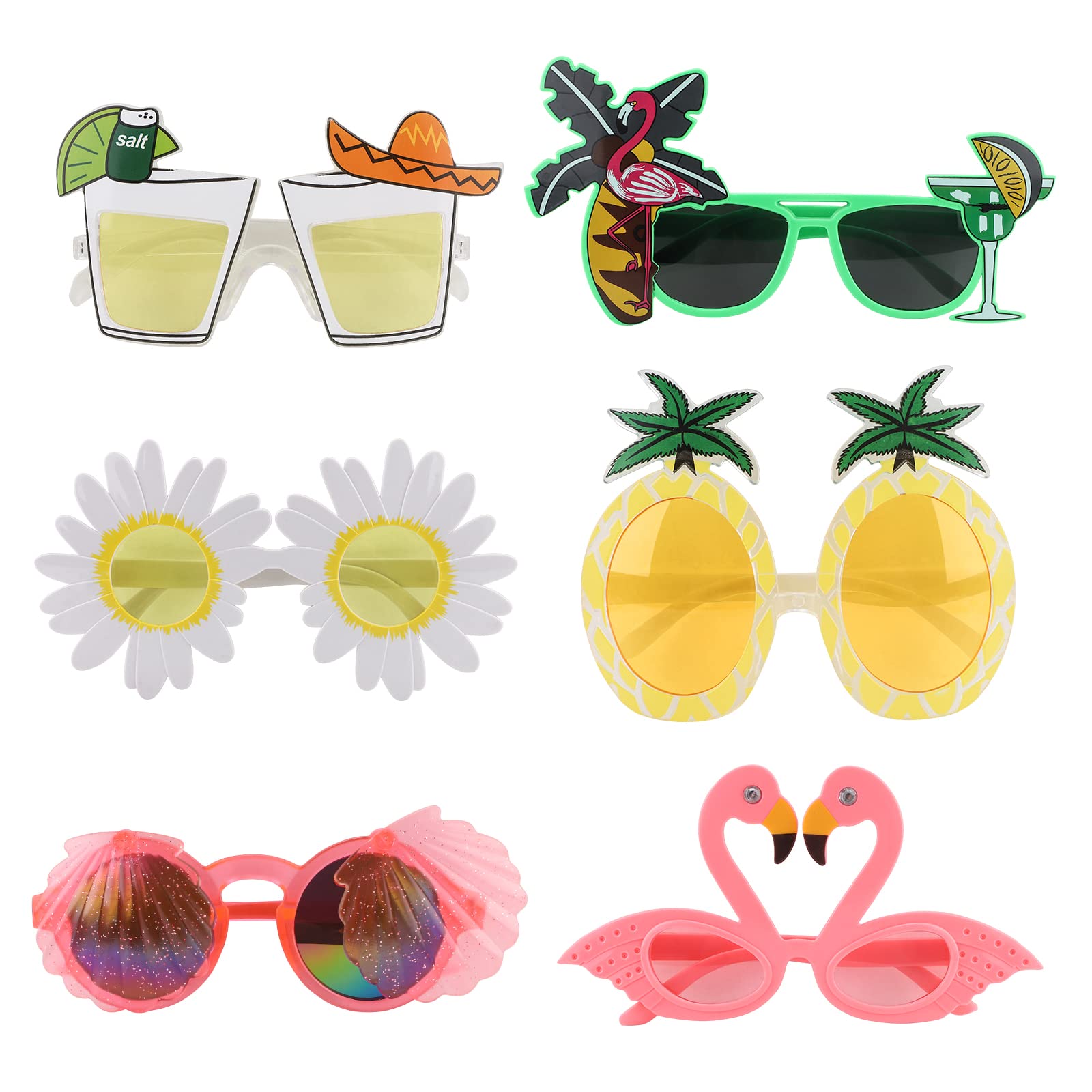 Hileyu 6 Pack Novelty Party Glasses Funny Glasses for Adults Tropical Sunglasses Hawaiian Glasses Beach Party Sunglasses Summer Novelty Funny Eyewear Fancy Dress Party Supplies Decorations for Kids